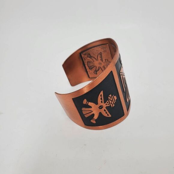 VTG Solid Copper Stamped Thunderbird Cuff Bracelet Native American Inspired - Picture 3 of 9